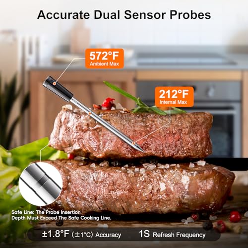 Newise Wireless Meat Thermometer Digital with 2 Probes, Long Range Bluetooth Food Thermometer with Smart APP Alerts for Grill, Birthday Gifts for Men Dad Husband - style: 2 Probes