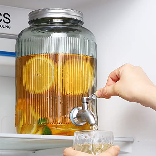 Berglander Glass Drink Dispenser for Fridge, 1 Gallon Beverage Dispenser with Leakproof Stainless Steel Spigot, Water, Laundry Detergent, Juice Dispenser for BBQ, Picnic, Parties and Events (Blue) - color: 2. Blue