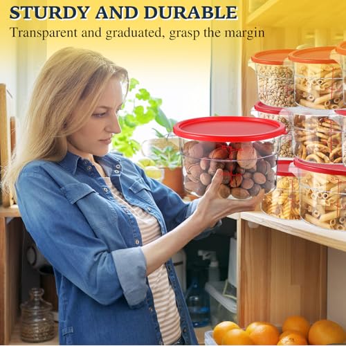 Ziliny 2 Pcs 2 Qt Clear Round Food Storage Container with Lid, Dough Proofing Bucket Clear Translucent Containers with Red Scale Commercial Grade for Pizza Bread Kitchen Organization(Red) - color: Red