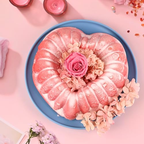 HUAKENER 2 Pack Heart Fluted Cake Pan, 9 Inch Heart Cake Molds, Nonstick Silicone Cake Molds - size: Flower