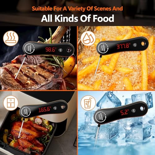 Paysean Meat Thermometer Digital Instant Read IP67 Waterproof for Cooking | Accurate Temperature Auto Rotating Backlit Display Ease Of Use for Grilling, BBQ, Candy