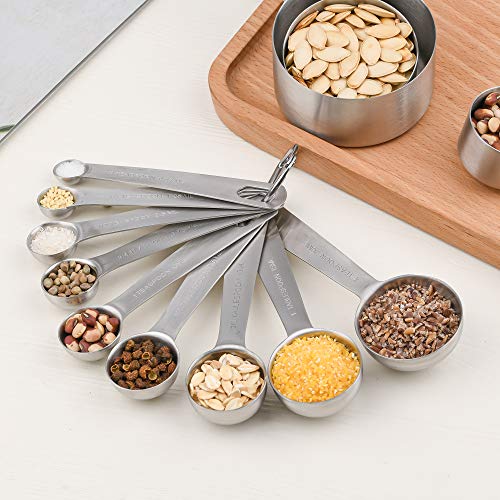 Measuring Cups Set 19, 18/8 (304) Stainless Steel Measuring Cups and Spoons Set, Metal Measuring Cups & Spoons & Leveler&Magnetic Conversion Chart for Kitchen and Baking - color: A01: Siliver-Set of 19
