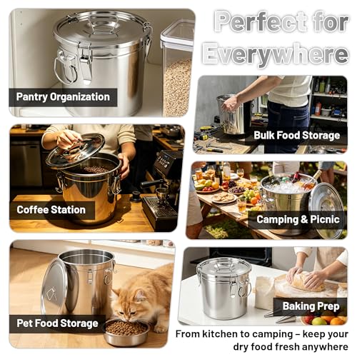 304 Stainless Steel Airtight Food Storage Container with Locking Lid & Clips 5.55gal/21L Large Kitchen Jar for Rice, Flour, Sugar, Grain, Coffee Beans - size: 21L