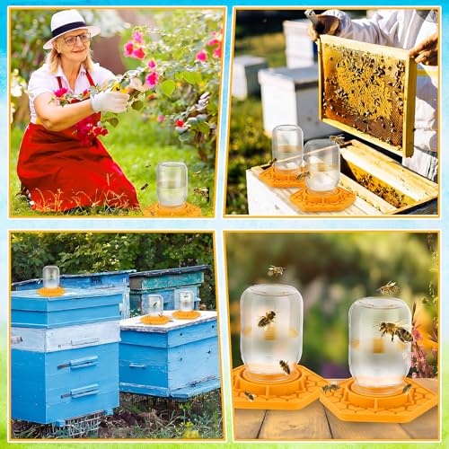 8 Pack Bee Feeder for Mason Jar Bee Watering Station Garden Silicone Sugar Water Feeder Beekeeping Drinking Equipment Tools with Mason Jars for Drinking Water(Ginger Yellow,Hexagon) - color: Ginger Yellow, style: Hexagon