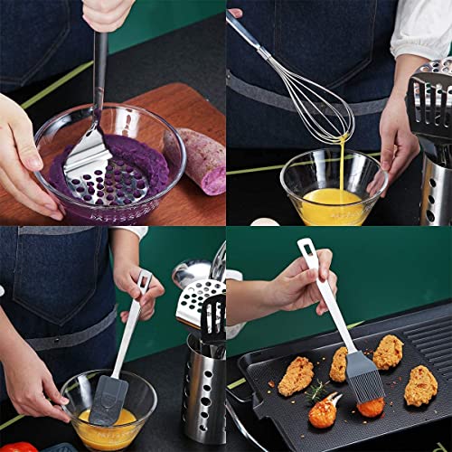 Stainless Steel Cooking Utensils Set, Berglander 13 Pieces Kitchen Utensils Set, Kitchen Tools Set With Utensil Holder Non-Stick And Heat Resistant,Dishwasher Safe, Easy to Clean (13 Packs) - size: A. 13 Pieces