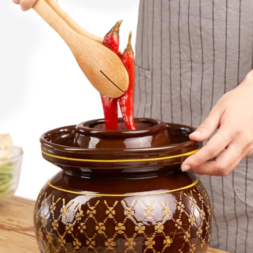 Ceramic Pickle Jar with Lids,Large Traditional Chinese Porcelain Pickle Jar Pickling Jars,Ceramic Fermentation Crock with Water Seal Airlock Lid,Sauerkraut Crock 4L (7L - size: 7L