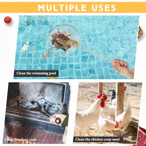 Baderke 2 Pcs 36 Inch Round Plated Wire Skimmer Stainless Steel Food Strainer Spoon Mesh Stirring Fryer Skimmer with Long Handle for Kitchen Fried Food Cooking Straining Frying - size: 36 Inch