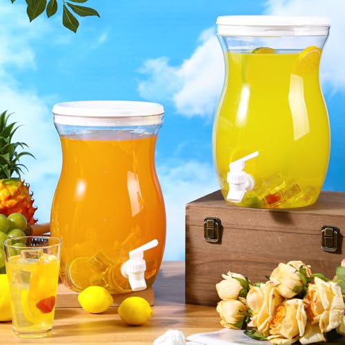 Havawish 2 Pcs 1 Gallon Plastic Beverage Dispenser with Spigot Clear Summer Kitchen Fridge Drink Dispenser for Parties Lemonade Juice Tea Beer Cold Water(White,Gourd) - color: White, style: Gourd