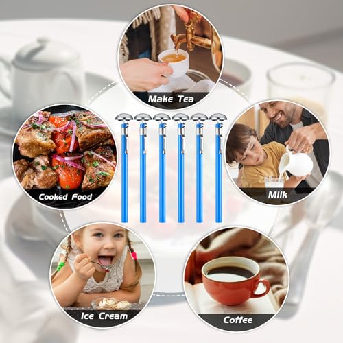 Xuhal 6 Pcs Stainless Steel Kitchen Thermometer with 5 Inch Long Stem 1 Inch Dial Thermometer Milk Frothing Food for Oven Probe Meat Grill BBQ Cooking Chocolate Water(Blue) - color: blue