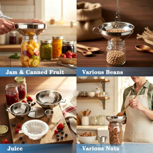 5 Pack Stainless Steel Canning Funnel for Filling Mason Jar with Mesh Strainer, Wide & Narrow Mouth Funnels for Kitchen Use, Filling Bottles & Dry Ingredients, Kitchen Gadgets Canning Supplies Kit