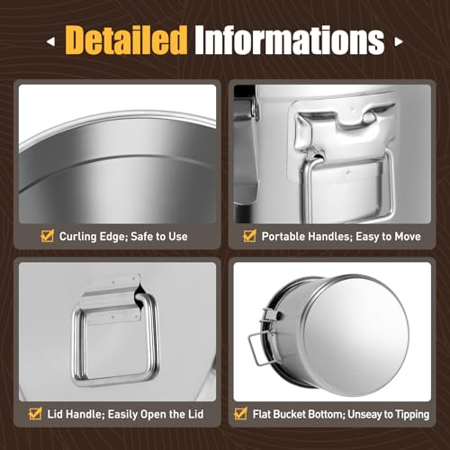 304 Stainless Steel Food Storage Containers, 33L/8.7Gal Rice Storage Container with Airtight Lid and Locking Clamp Large Flour Storage Container Kimchi Container for Rice Oil Soup Flour (33L)