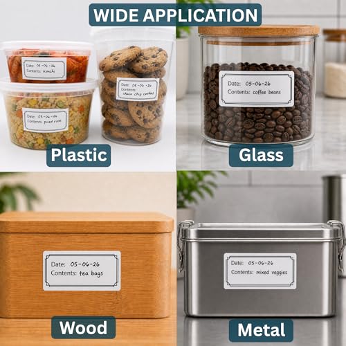 Waterproof Date & Contents Pantry Labels 1" x 2" (25.4 x50.8 mm) - 500/roll in Dispense Box – Easy-Tear Perforated Food Labels for Containers, Freezer & Meal Prep – Removable, Writable - style: Date and Contents Label