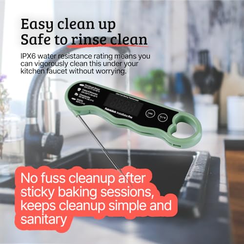 Pro Instant Read Food Thermometer for Cooking Sourdough Bread Baking | Rechargeable Rotating Screen | Digital Meat Thermometer Kitchen Gadget Grill Accessories | Water-Resistant (Olive Green)