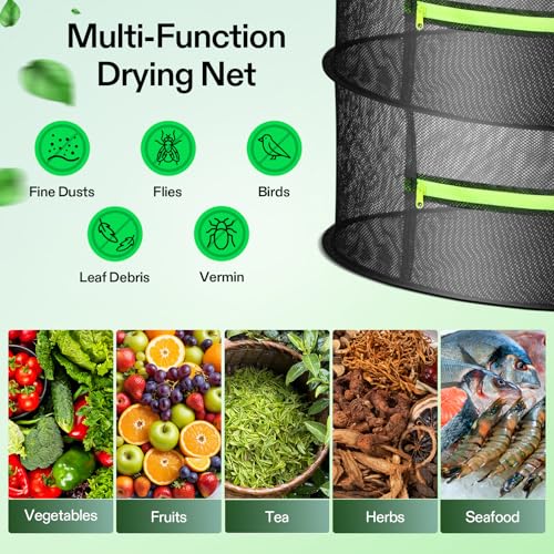 VIVOSUN 2-Layer Mesh Drying Rack Hanging Design with Green Zippers for Dehydrating, Indoor and Outdoor Pruning Shears Included (Pack of 2) - size: 2 Layer (Pack of 2), style: 1 Pack