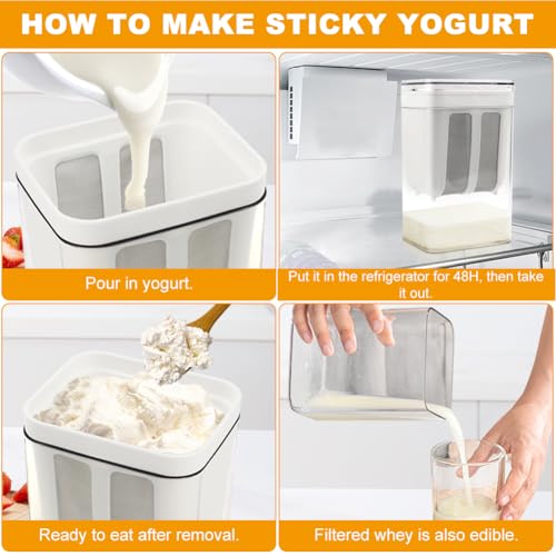 Greek Yogurt Strainer 1800ML, Reusable with Stainless Steel Fine Mesh Bag & Lid, Whey Separator for Yogurt, Soybean Milk, Nut Milk (1800ml) - size: 1800ml
