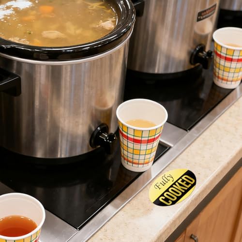 600 PCS Fully Cooked Stickers Roll 1.25x2 Inch Grocery Store Food Gold Labels Waterproof Self Adhesive Removable Label for Business Supermarket