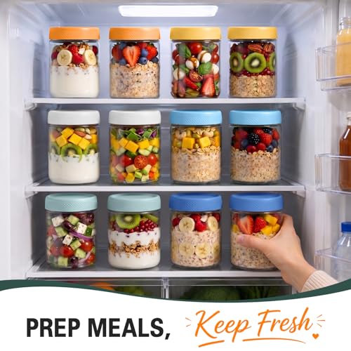 6 Pack Overnight Oats Containers with Lids, Mason Jars 16 oz with Lids, Reusable Glass Jars, Parfait Cups with Lid for Yogurt, Chia, Pudding, Snack, Food, Spice, Breakfast, Salad, Sugar - color: Fresh Morning