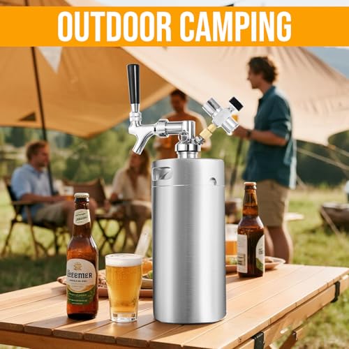 128oz Mini Keg Growler, Stainless Steel Mini Beer Keg, Silver Carbonated Beer Growler Mini Kegerator with Seal Knob Cover & Beer Hose, Portable Beer Keg Growler for Home Brewing