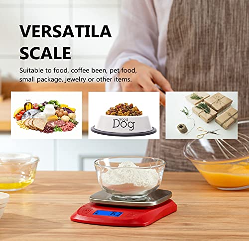 NUTRI FIT Ultra Slim Food Scale Digital Kitchen 1g Increment Measure in lb oz ml High Precision Weight in Grams and oz for Coffee Making, Meal Prep - Red/Stainless Steel - color: Red
