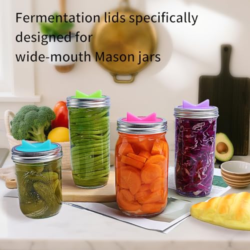 8 Pcs Mason Jar Fermentation Lids, silicone Fermenter waterless AirLock lids for 86mm Wide Mouth Mason Jar