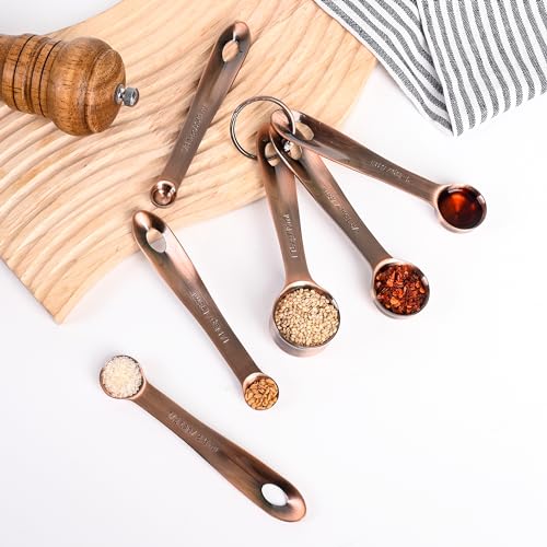 Copper Measuring Cups and Spoons Set, Stainless Steel Measuring Cups and Spoons Set, 5 Metal Measuring cups & 6 Baking Measuring Spoons, Imperial & Metric Measuring Tools Set 11 - color: A: Copper, size: B: 5cups+6spoons