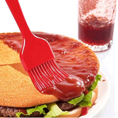 Hitefu 2 Pcs Silicone Pastry Brushes, Heat-proof Oil Cooking Brush with Soft Bristles for Basting, BBQ, Grill, Baking, Kitchen (Black + Red)