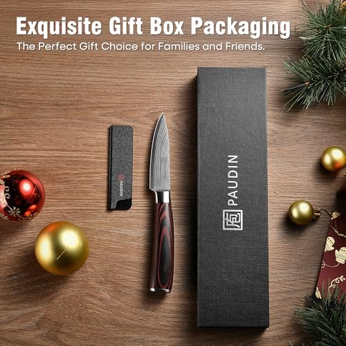 PAUDIN Paring Knife, 3.5 Inch Fruit Knife, High Carbon 5Cr15Mov Stainless Steel Forged Paring Knife, Ultra Sharp Small Kitchen Knife, Ergonomic Wooden Handle with Elegant Gift Box - style: 3.5'' Paring Knife