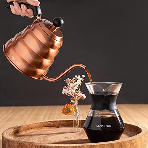 Mixpresso Gooseneck Pour Over Coffee Kettle, Barista Pour Control Design For Coffee & Tea High-Grade Stainless Steel 1.2 Liter (40 Oz) Drip Coffee Induction Cooker, Copper Stovetop Kettle - color: Bronze