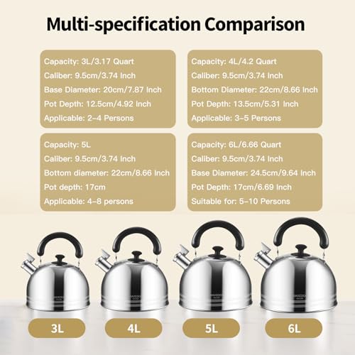 Whistling Tea Kettle, 3.17 Quart/3L Stainless Steel Tea Pot, Stove Top Tea Kettle,Induction Teakettle with Anti-Heat Handle (Mirror Polish) - color: Silver Stripe, size: 3.2 Quarts
