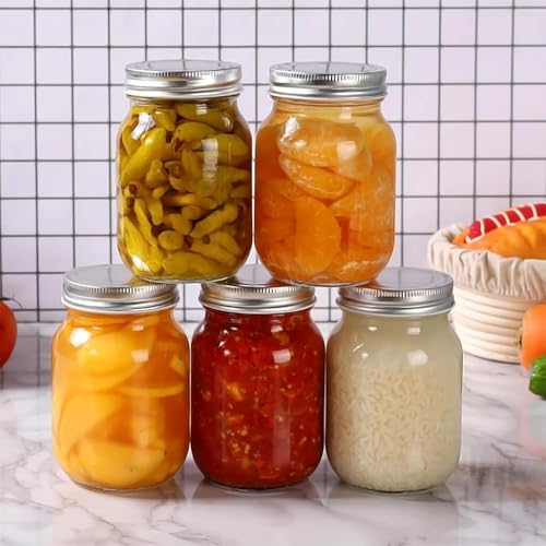 Glyntrof 32 oz Mason Jars Wide Mouth with Airtight Lids, 1 Quart Glass Canning Jar for Fermenting, Pickling and Food Storage, Pack of 6 - color: 32oz-6 pcs