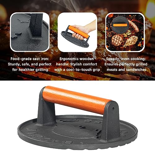 vivicreate 7 inch Burger Smasher,Patty Smasher,Hamburger Smasher Press,Griddle Press, Bacon Press, Grill Press, Meat Press, cast Iron Grill Press, Barbecue Press, with Wooden Handle - size: 7 Inch Diameter