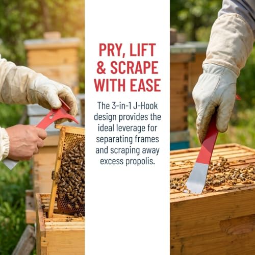 Stainless Steel Beekeeping Scraper Tool – 3-in-1 Frame Separator for Hive Maintenance, Wax and Propolis Removal with Hanging Hole