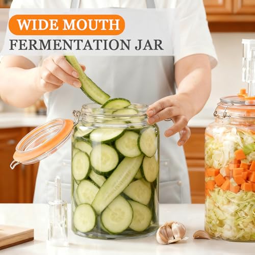 BestYiJo 2PCS 1 Gallon (3.75L) Fermentation Jars with 2 Glass Weights & 2 Airlocks - Ideal for Kombucha, Sauerkraut, Pickles, Sourdough Starter, Kimchi and More