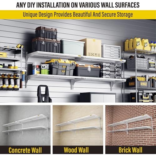Aecxm 2-Pack 2 Tier 1.3x3ft Garage Shelving Wall Mounted, 500lbs Load Capacity,15.6x36inch per Shelf Height Cassette Adjustable Floating Shelves White - color: White, size: 4pack-1.3x3ft