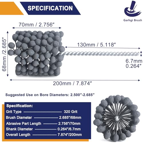 Garhgi 2.685"(68mm) Cylinder Honing Tool, 320 Grit SC Abrasive Balls for 2-5/8" Automotive Motor Engine Brake Rotor Bore Crosshatching Deglazing Polishing on Metals Cast Iron Steel - size: 2.685"(68mm), style: 320 Grit