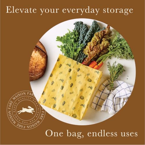 XL Beeswax Bag for Sourdough Bread, Produce & Cheese - Sustainble & Reusable Homemade Food Storage Container Made with Organic Cotton & Beeswax Liner, No Plastic - Keeps Fresh in Fridge & Freezer - color: Provence