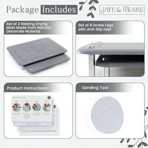 2 PCs Nesting Stone Dish Drying Mats for Kitchen Counter - Absorbent Quick Drying Diatomaceous Earth Stone Drying Mat with Non-Slip Feet - Heat Resistant & Odorless Dish Drying Stone Mat - Dark Gray