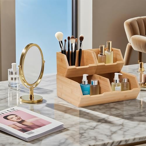 3 Pack Stackable Bamboo Pantry Storage Bins Fruit Food Storage Organizer | Bamboo Potato Onion Storage Bins - Pantry Organizers for Kitchen Countertop, Food Storage Containers for Fruits Vegetables