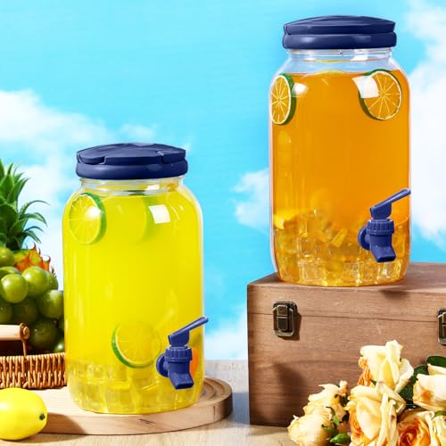 Havawish 2 Pcs 1 Gallon Plastic Beverage Dispenser with Spigot Clear Summer Kitchen Fridge Drink Dispenser for Parties Lemonade Juice Tea Beer Cold Water(Blue,Cylinder) - color: Blue, style: Cylinder