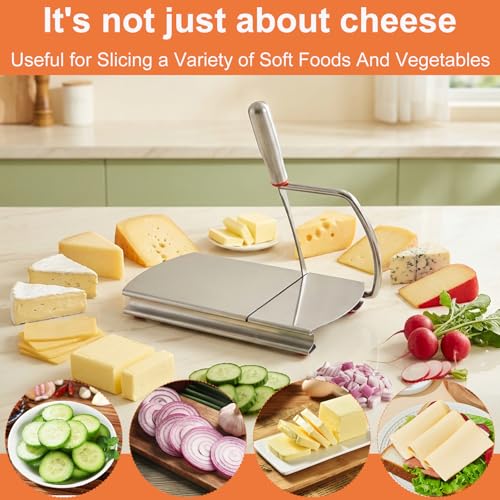 Cheese Slicer, Stainless Steel Cheese Cutter with Precision Grid Scale, Multipurpose Cheese Slicers for Cheese, Butter, Vegetables, Sausages, Comes with 50 Pcs Liner Papers