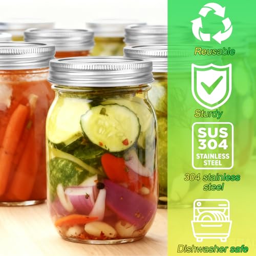 Palksky Stainless Steel Wide Mouth Canning Lids and Rings, Airtight/Rustproof Mason Jar Lids with Bands Set of 4 - style: Wide Mouth Stainless Steel Mason Canning Lids and Rings Set of 4