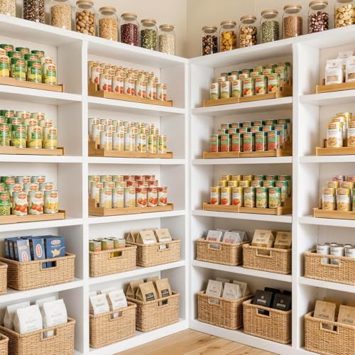 Artcochan 3 Tier Expandable Bamboo Can Rack Organizer for Pantry,Adjustable Pantry Organizers Holds Up to 24 Soda Cans,Canned Food Storage for Kitchen Cabinet Countertop