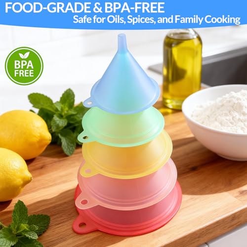 6 Pcs Plastic Funnel Set - Mini/Small/Large Funnels Set for Kitchen, Liquids, Powders, Oils & DIY Projects