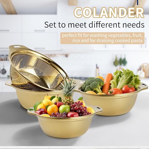 Gulex Colander Stainless Steel 3-quart with Bowls, Strainer Kitchen, Gold - color: Gold, size: 3QT