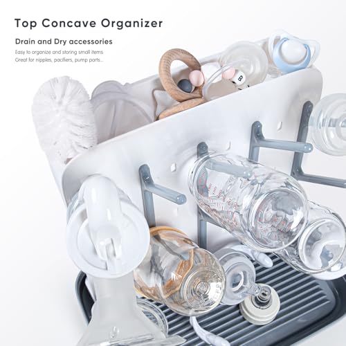 Termichy Baby Bottle Drying Rack: Vertical Bottle Dryer Rack Holder with Brushes Set- Drying Rack & Nipple Scrubber-Space Saving Standing Drying Rack for Baby Bottles and Pump Part Cleaning - color: Gray(with Brushes)