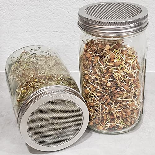 2 Pack ONE-PIECE 316 Stainless Steel One-Piece Sprouting Lids for Regular (SMALL) Mouth Mason Jar Ball Kerr - Strainer lids - Rust-Proof, BPA-free - size: 2 Count - Regular SMALL Mouth Jars 2 3⁄4" Outer Ǿ