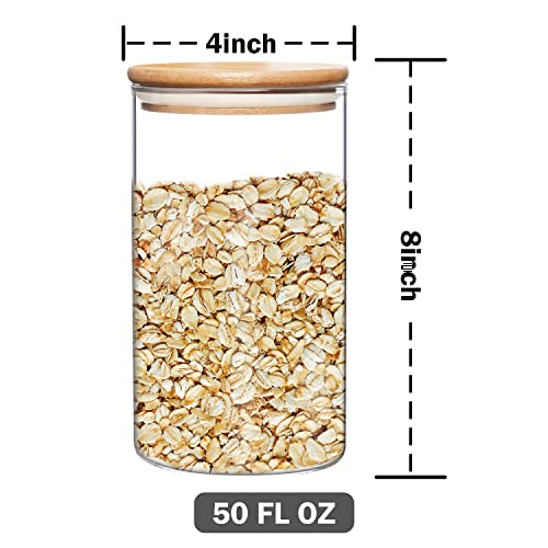umieo 50oz (1400ml) Glass Jar with Lid Airtight Food Storage Container Bamboo Large Clear Canisters Hold Coffee Beans Candy Nuts Sugar - color: 50 OZ