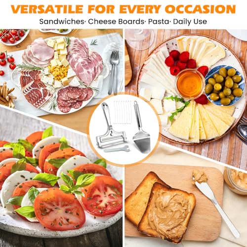Stainless Steel Wire Cheese Slicer, Adjustable Hand Held Cheese Cutter with 8 Extra Wires & Wrench, Food Slicer for Block Butter Cutter Tools Cheeses Shaver(COLOR:silver)