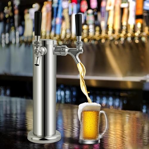 MRbrew Kegerator Tower Beer Tap Tower Dispenser Dual Faucet Beer Tower Draft Beer Dispenser Stainless Steel Keg Tap Tower 3'' Keg Tower Pre-assembled Line Beer Faucet Dispenser Kit For Home, Bar,Party - size: Dual Tap Kegerator Tower