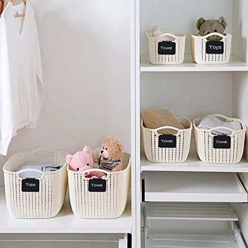 Basket Labels Clip Set - 12 Removable PVC Bin Label Holders with 2 Chalk Markers - Kitchen Clip Labels for Storage Baskets, Boxes, and Containers - style: Rectangular 12